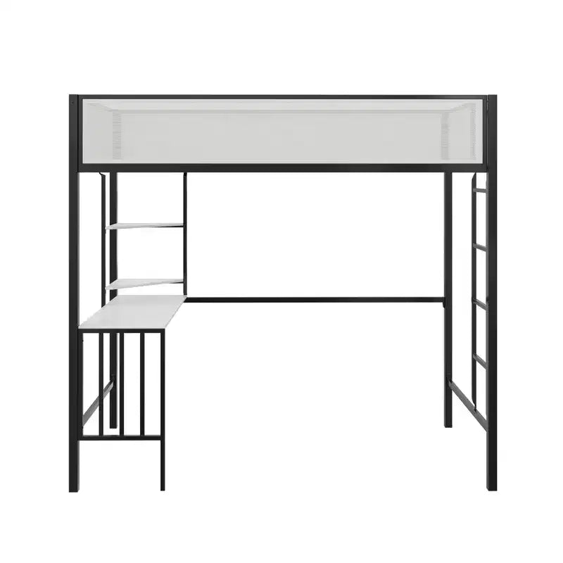 Twin Loft Bed with Desk and Shelves Black
