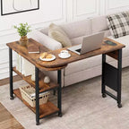 Table basse d'appoint rotative à 360°, table d'appoint à 2 niveaux avec station de charge et pochette de rangement latérale pour salon, chambre et entrée
