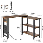 Table basse d'appoint rotative à 360°, table d'appoint à 2 niveaux avec station de charge et pochette de rangement latérale pour salon, chambre et entrée