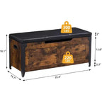 Banc de rangement ottoman en bois rétro avec charnières de sécurité, marron rustique