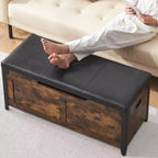 Banc de rangement ottoman en bois rétro avec charnières de sécurité, marron rustique