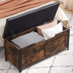 Banc de rangement ottoman en bois rétro avec charnières de sécurité, marron rustique