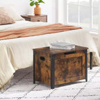 Banc de rangement ottoman en bois rétro avec charnières de sécurité, marron rustique