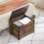 Banc de rangement ottoman en bois rétro avec charnières de sécurité, marron rustique