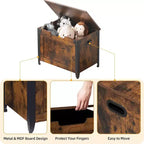 Banc de rangement ottoman en bois rétro avec charnières de sécurité, marron rustique