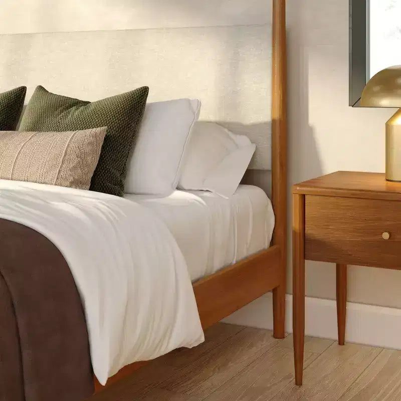 Queen Canopy Bed with Upholstered Headboard Blonde Swiss Coffee