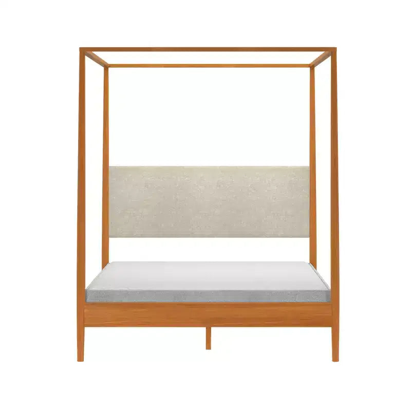Queen Canopy Bed with Upholstered Headboard Blonde Swiss Coffee