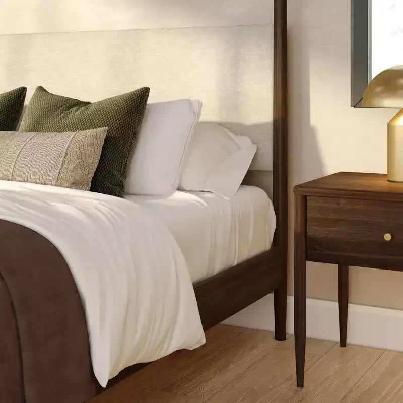 Queen Canopy Bed with Upholstered Headboard Blonde Swiss Coffee