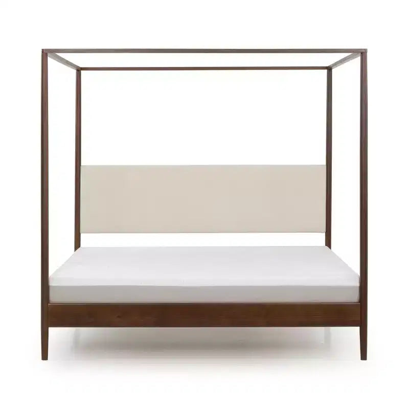 Queen Canopy Bed with Upholstered Headboard Blonde Swiss Coffee