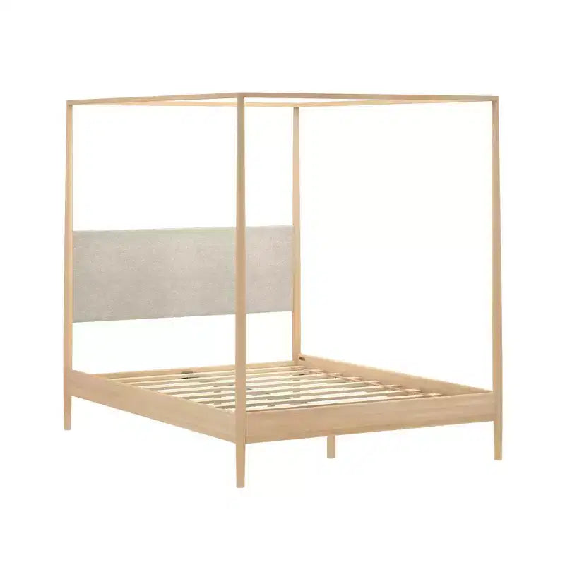Queen Canopy Bed with Upholstered Headboard Blonde Swiss Coffee