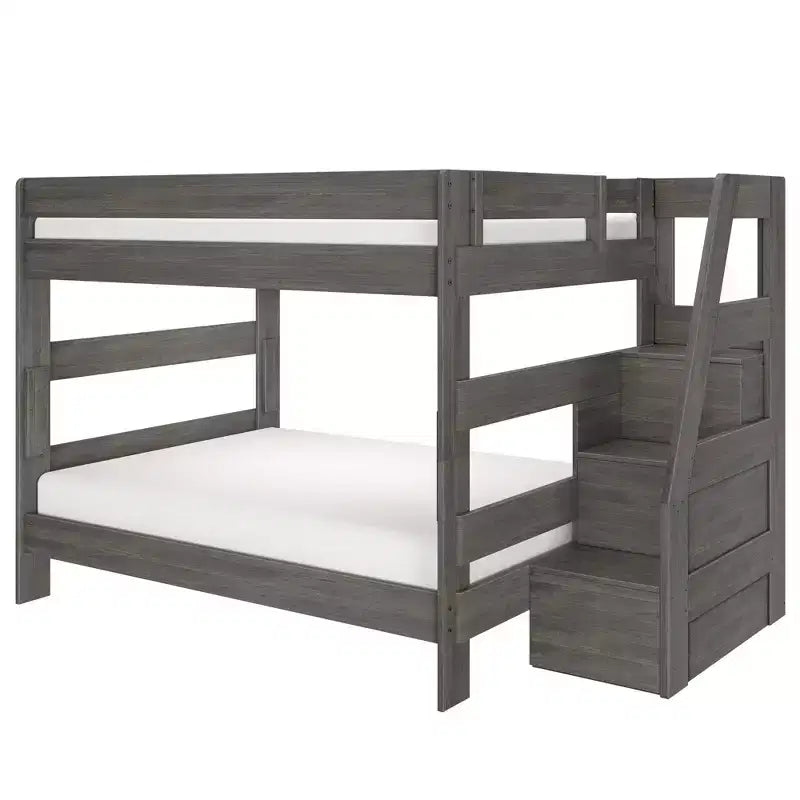 Modern Farmhouse Queen Over Queen Bunk Bed with Staircase Solid Pine