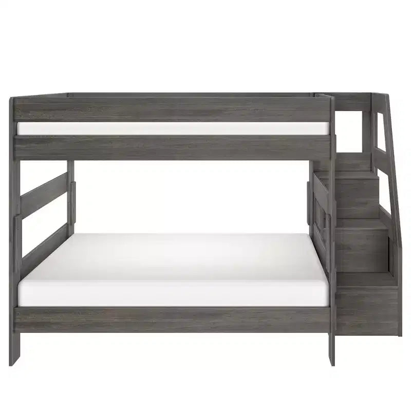Modern Farmhouse Queen Over Queen Bunk Bed with Staircase Solid Pine