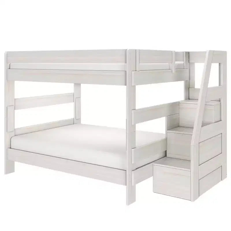 Modern Farmhouse Queen Over Queen Bunk Bed with Staircase Solid Pine