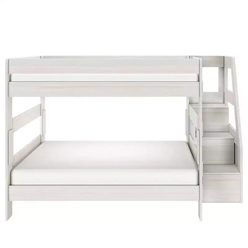 Modern Farmhouse Queen Over Queen Bunk Bed with Staircase Solid Pine