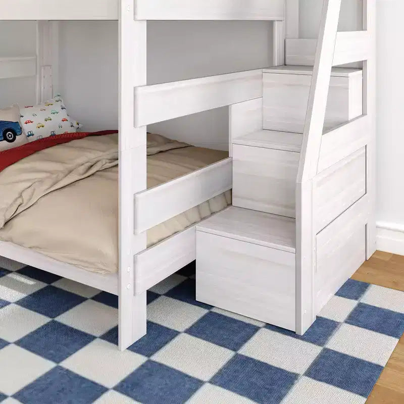 Modern Farmhouse Queen Over Queen Bunk Bed with Staircase Solid Pine