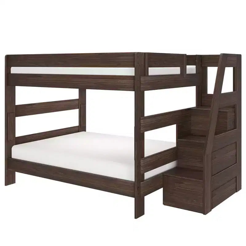 Modern Farmhouse Queen Over Queen Bunk Bed with Staircase Solid Pine