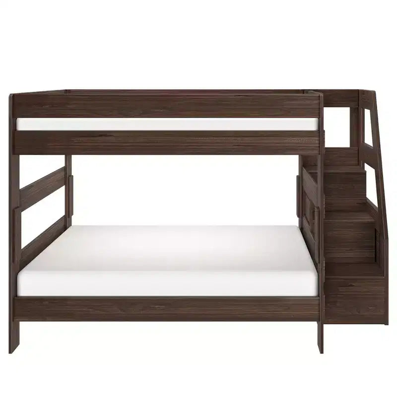 Modern Farmhouse Queen Over Queen Bunk Bed with Staircase Solid Pine
