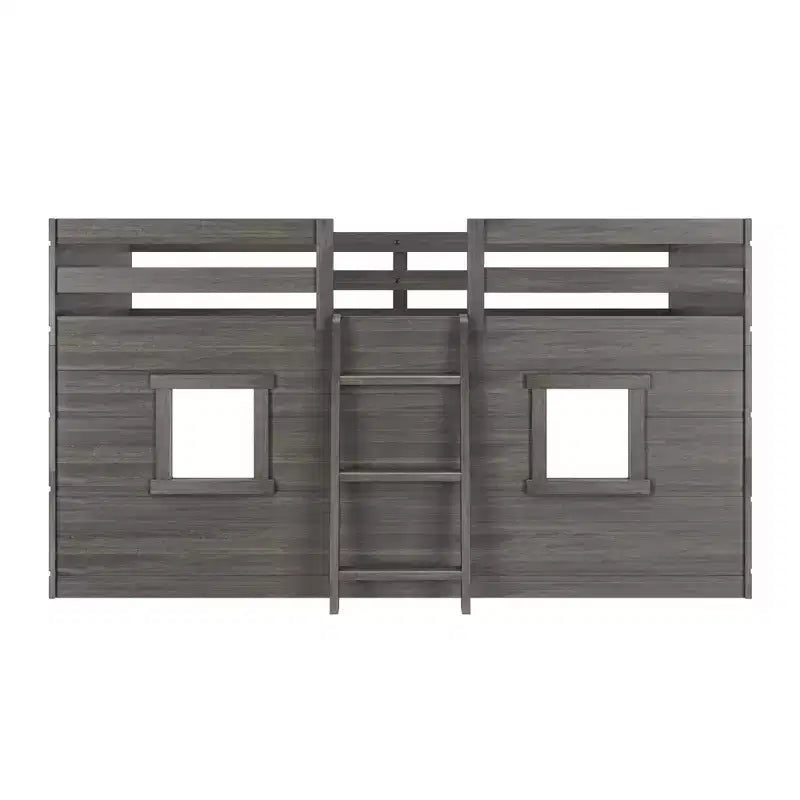 Farmhouse Twin Low Loft Bed with 2 Windows Solid Wood