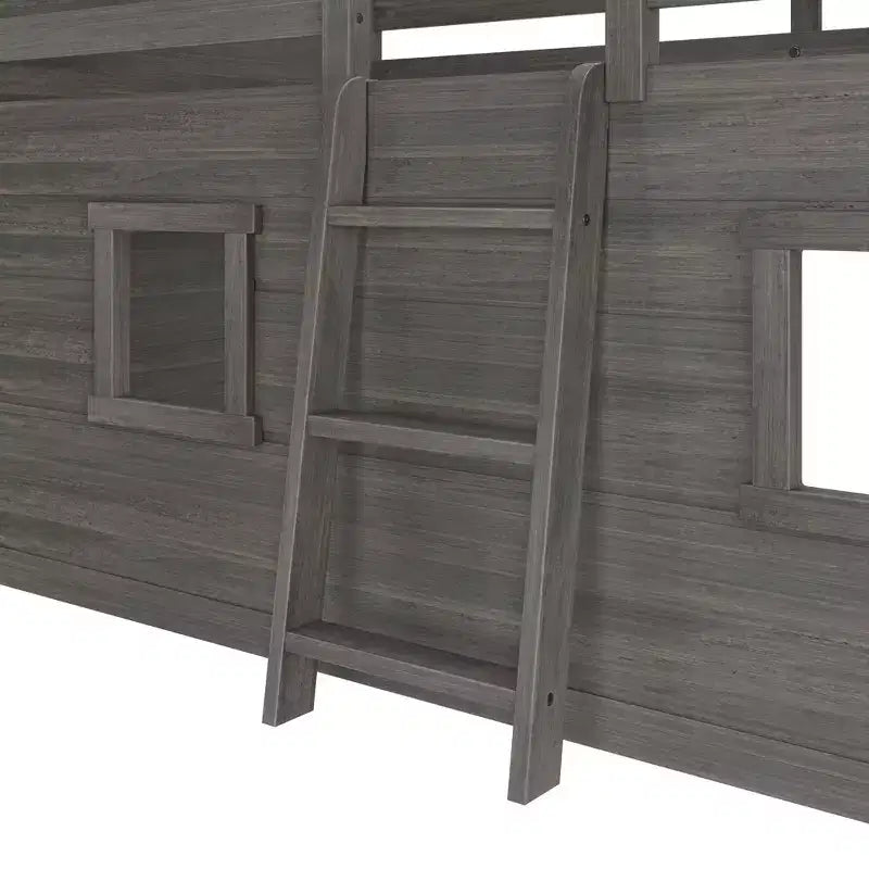 Farmhouse Twin Low Loft Bed with 2 Windows Solid Wood