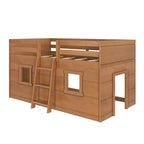 Lit mezzanine bas jumeau de ferme avec 2 fenêtres en bois massif