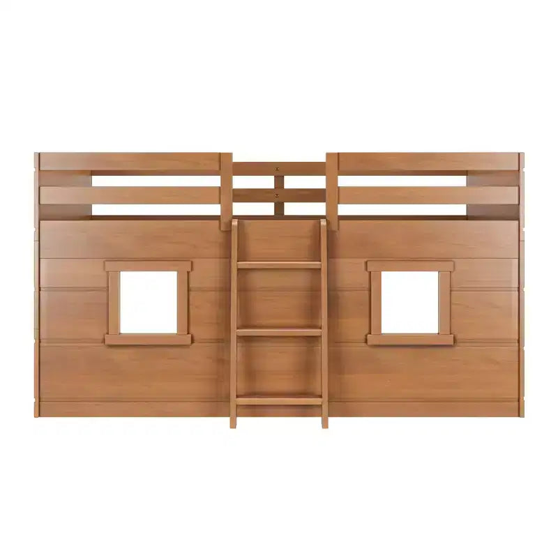 Farmhouse Twin Low Loft Bed with 2 Windows Solid Wood