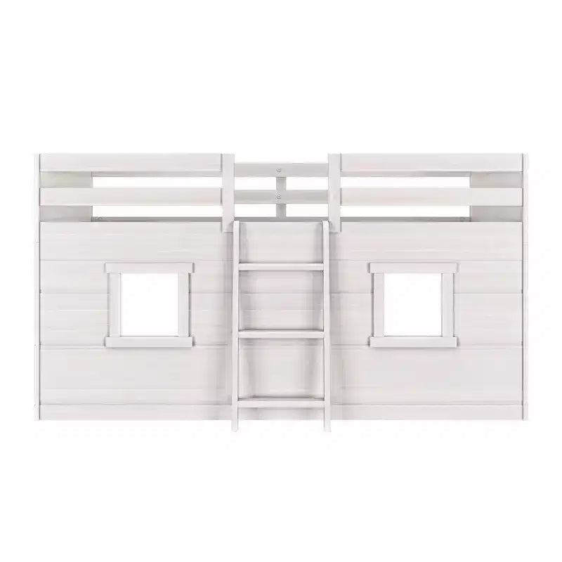Farmhouse Twin Low Loft Bed with 2 Windows Solid Wood