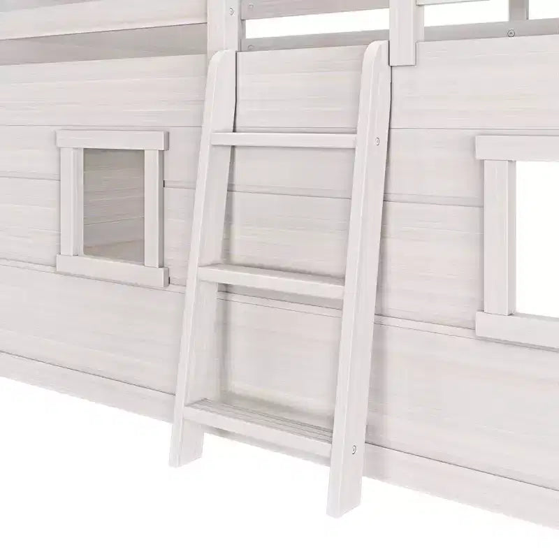 Farmhouse Twin Low Loft Bed with 2 Windows Solid Wood