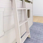 Lit mezzanine bas jumeau de ferme avec 2 fenêtres en bois massif