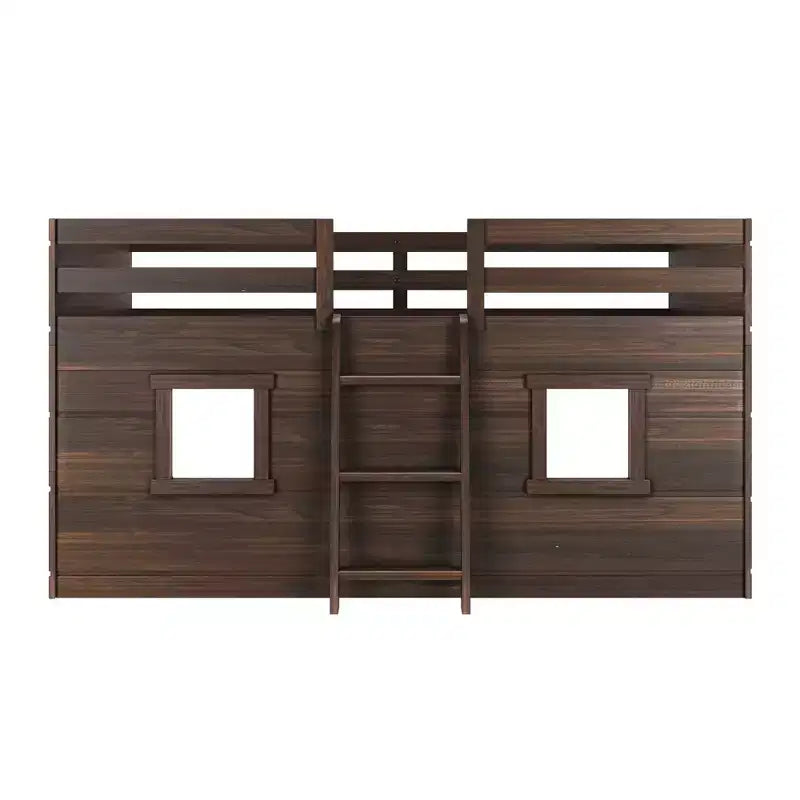 Farmhouse Twin Low Loft Bed with 2 Windows Solid Wood