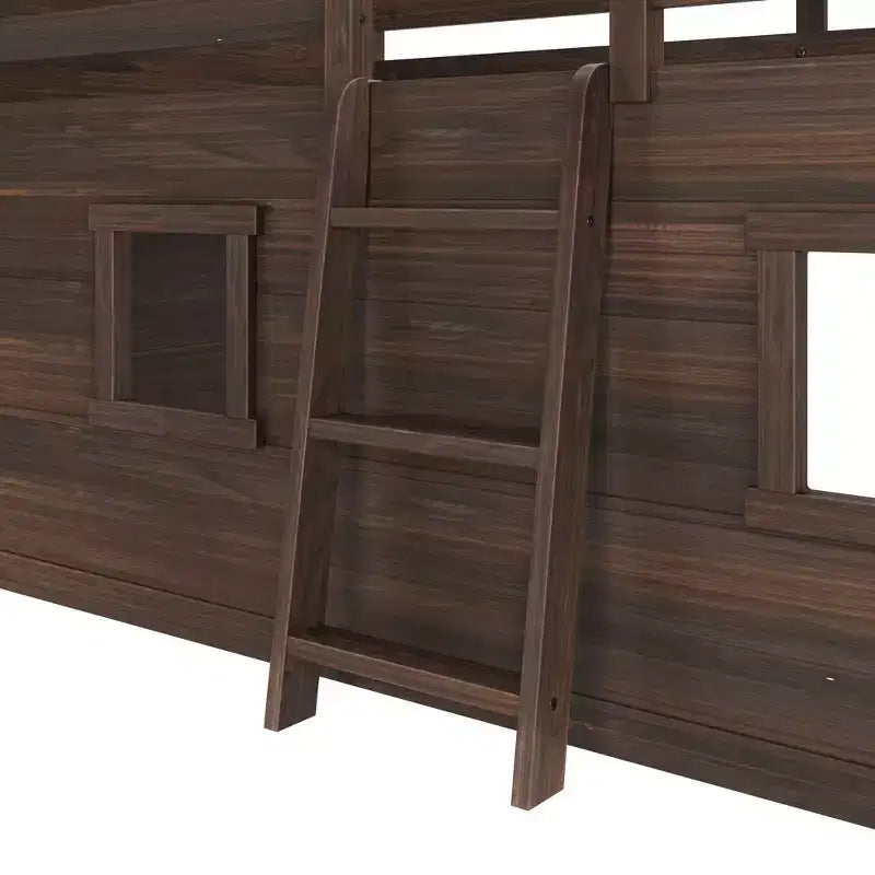 Farmhouse Twin Low Loft Bed with 2 Windows Solid Wood