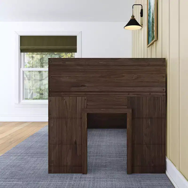 Farmhouse Twin Low Loft Bed with 2 Windows Solid Wood
