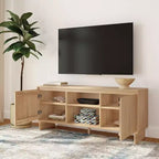 Meuble TV moderne en pin massif avec portes à fermeture douce pour téléviseurs de 65 po