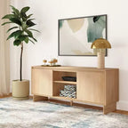 Meuble TV moderne en pin massif avec portes à fermeture douce pour téléviseurs de 65 po
