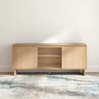 Meuble TV moderne en pin massif avec portes à fermeture douce pour téléviseurs de 65 po