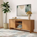 Meuble TV moderne en pin massif avec portes à fermeture douce pour téléviseurs de 65 po