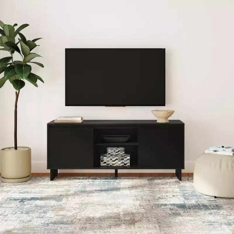 Modern Solid Pine TV Stand with Soft-Close Doors for 65" TVs
