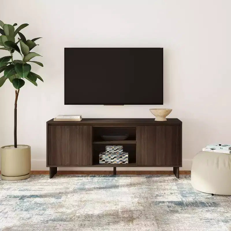 Modern Solid Pine TV Stand with Soft-Close Doors for 65" TVs