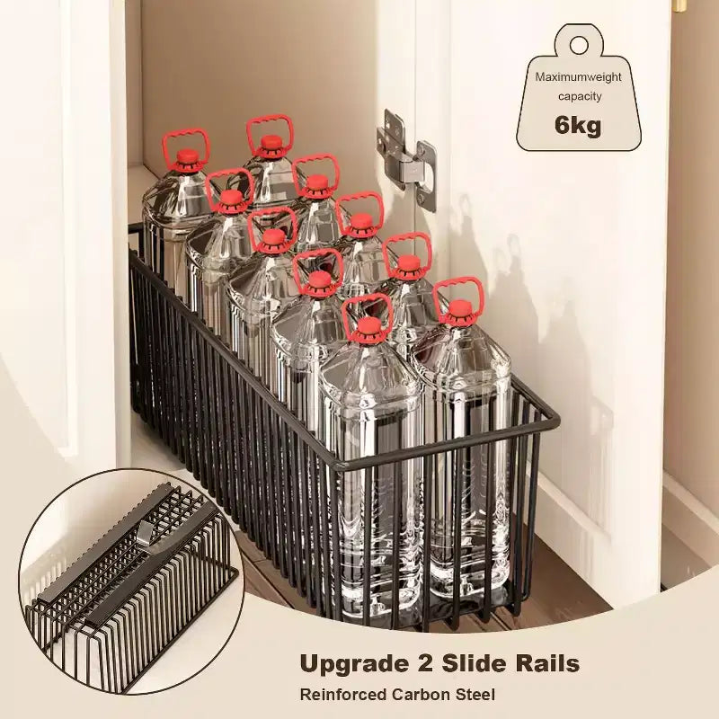 Multifunctional Sliding Shelves,2 Pack Pull Out Cabinet Organizer,Sturdy Carbon Steel Roll-Out Drawers for Kitchen Cabinet Pantry Bathroom Under Sink