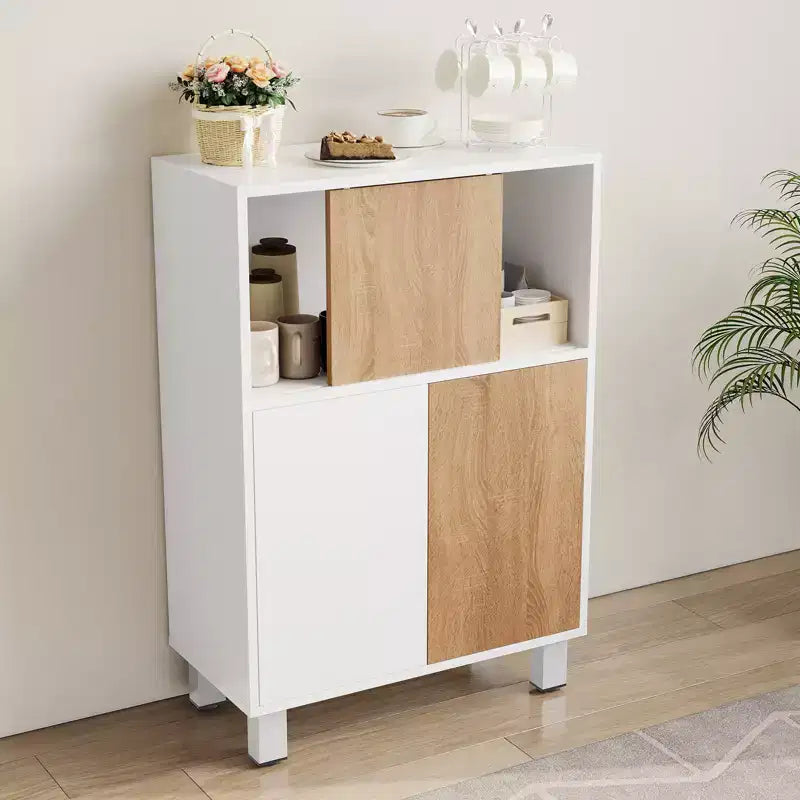 Wooden Storage Cabinet - Sideboard with Sliding Doors, Adjustable Shelves, Corner Cabinet, Compact Bookshelf
