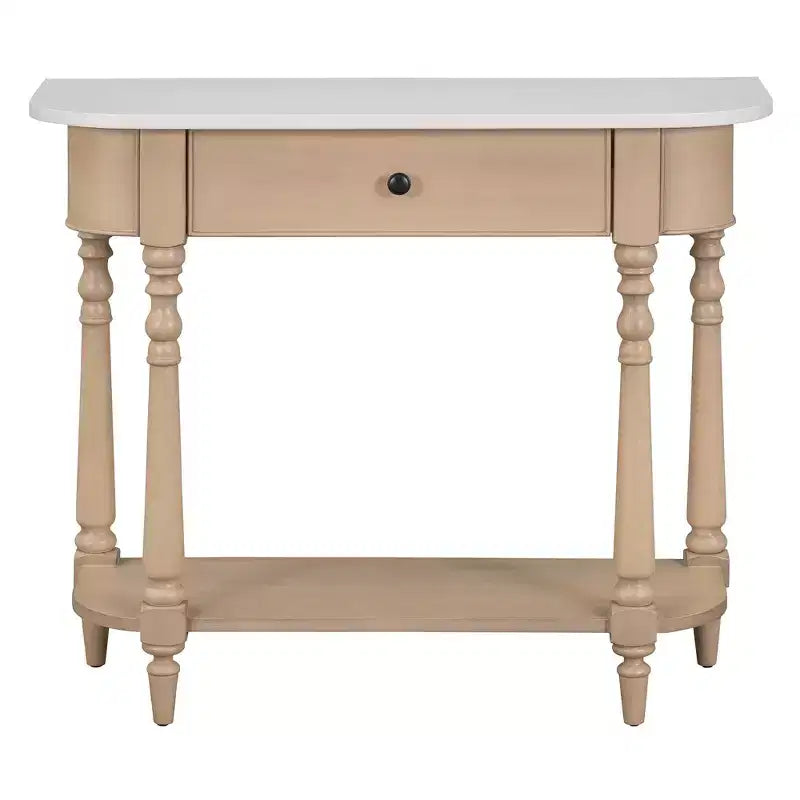 Vintage Narrow Console Table with Storage, Wood Entryway Table with Top Drawer and Open Shelf, Retro Sofa Table for Entryway and Hallway