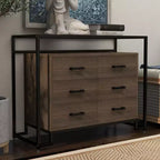 Commode à 6 tiroirs, en verre trempé et panneau triamine, avec fond surélevé, meuble de rangement à six tiroirs pour salon ou chambre à coucher