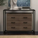Commode à 6 tiroirs, en verre trempé et panneau triamine, avec fond surélevé, meuble de rangement à six tiroirs pour salon ou chambre à coucher