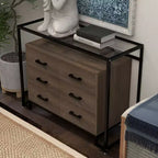 Commode à 6 tiroirs, en verre trempé et panneau triamine, avec fond surélevé, meuble de rangement à six tiroirs pour salon ou chambre à coucher