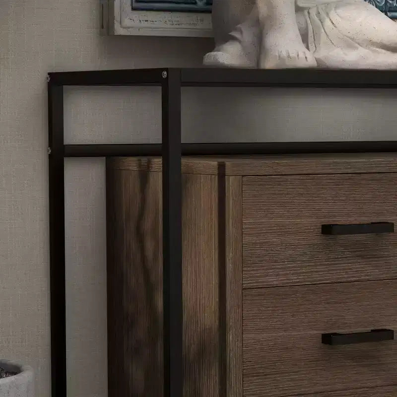 6 Drawers Dresser, Steel Tempered Glass Triamine Board Raised Bottom Six Drawer Storage Cabinet  for Living Room Bedroom