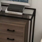 Commode à 6 tiroirs, en verre trempé et panneau triamine, avec fond surélevé, meuble de rangement à six tiroirs pour salon ou chambre à coucher