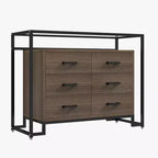 Commode à 6 tiroirs, en verre trempé et panneau triamine, avec fond surélevé, meuble de rangement à six tiroirs pour salon ou chambre à coucher
