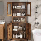 Meuble de Rangement Haut de Cuisine de 170 cm avec Portes Vitrées, Étagères Réglables, Tiroir, pour Salle de Bain, Salle à Manger, Salon