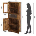 Meuble de Rangement Haut de Cuisine de 170 cm avec Portes Vitrées, Étagères Réglables, Tiroir, pour Salle de Bain, Salle à Manger, Salon