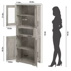 Meuble de Rangement Haut de Cuisine de 170 cm avec Portes Vitrées, Étagères Réglables, Tiroir, pour Salle de Bain, Salle à Manger, Salon