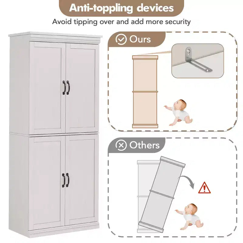 70Freestanding Kitchen Pantry Storage Cabinet, Tall Storage Cabinet with Doors and Adjustable Shelves, for Bathroom, Dining Room, Living Room